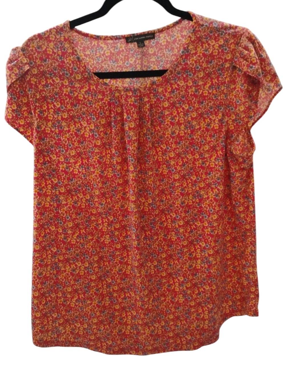Adrianna Papell Red Floral Short-Sleeve Blouse SZ L